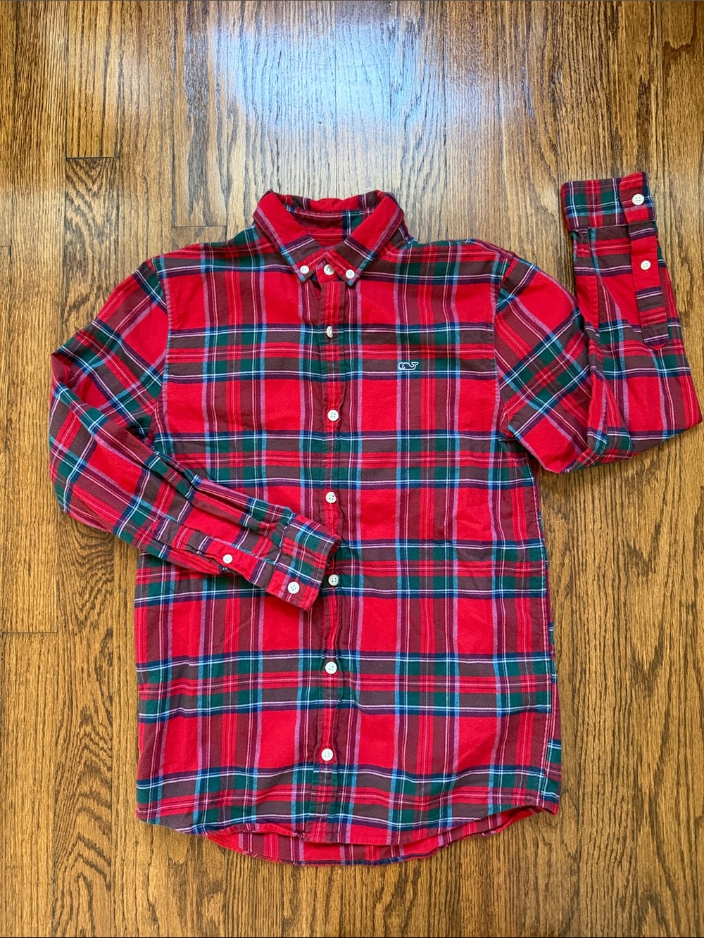 Vineyard Vines Red Green Plaid Button Down Shirt M 12-14